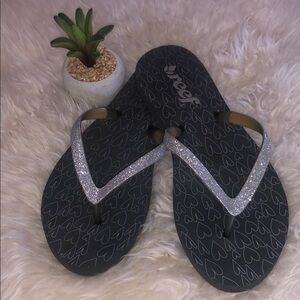 Reef SILVER GLITTER Hearts FLIP FLOPS EUC